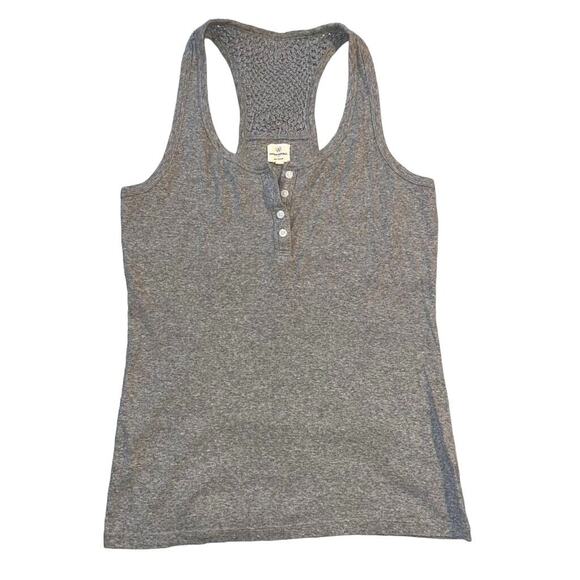 Banana Republic Womens Ribbed Tank Top Sleeveless Scoop Neck Crochet Back Gray - Picture 1 of 8